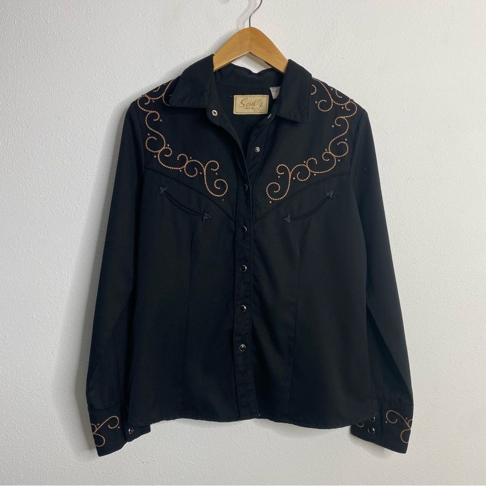 Scully Ladies Cross Studded Black Western Shirt